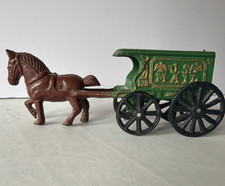 Vintage Cast Iron US. Mail Brown Horse Drawn And Wagon 1950s