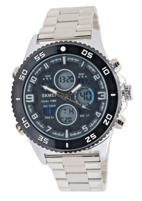 Sportliche Digital & Analog Herren Uhr Armbanduhr Wecker Schwarz Silber Farben