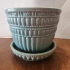 McCoy 60s MCM, Art Ceramic Pottery, Planter/Saucer Beaded Turquoise