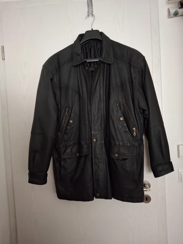 52 Herren Jacke Leder/Nappa Leather schwarz Reisverschluss Knöpfe viele Taschen - Bild 3 von 4