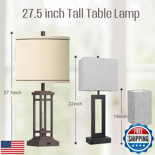 ROTTOGOON 27.5 Tall Farmhouse Table Lamp with USB C + USB A Charge Ports, Rus - Picture 2 of 5