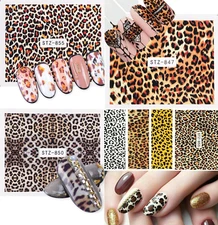 11 Sheets Nail Art Water Decal Stickers Transfer Brown Leopard Animal Print NS28