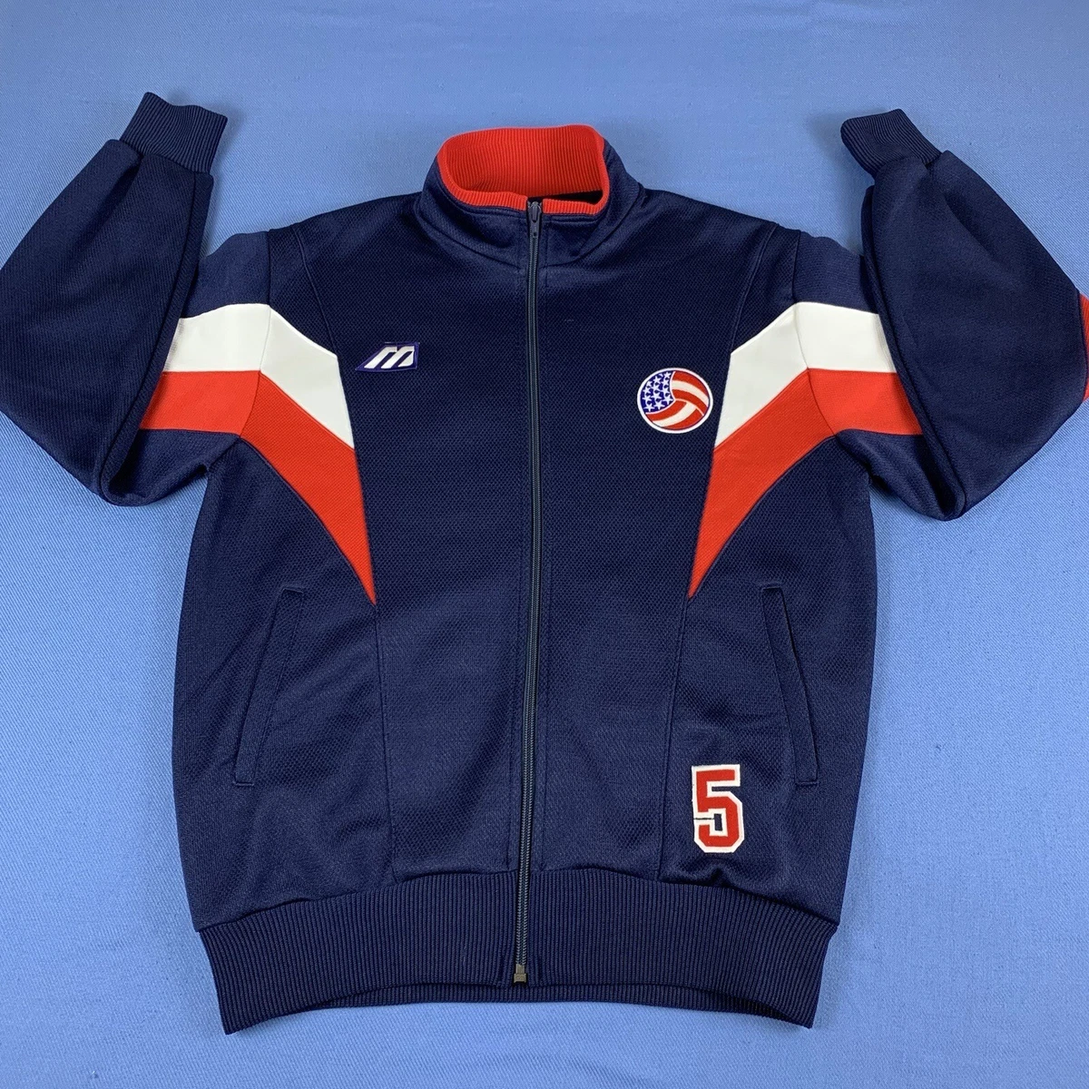 Mizuno Volleyball Full Zip Jacket Women s Size M Blue White Red USA Logo 5