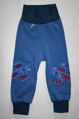 Pumphose blau, Knieapplikationen Auto, Bündchen dunkelblau, Gr.74 Handmade