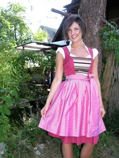 CocoVero Dirndl 3Teiler Trachten Mieder Rock Leinen Designerdirndl Gr. 32 rot