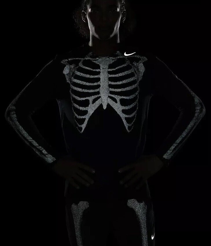 Nike Skeleton Long Sleeve Shirt Top Black Reflect Halloween Air
