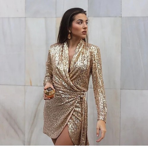 ZARA SHORT SEQUIN DRESS BLAZER GOLDEN 