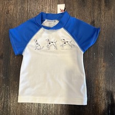 NWT Gymboree Rash Guard Swim Shirt Blue White Dogs 6-12 Month