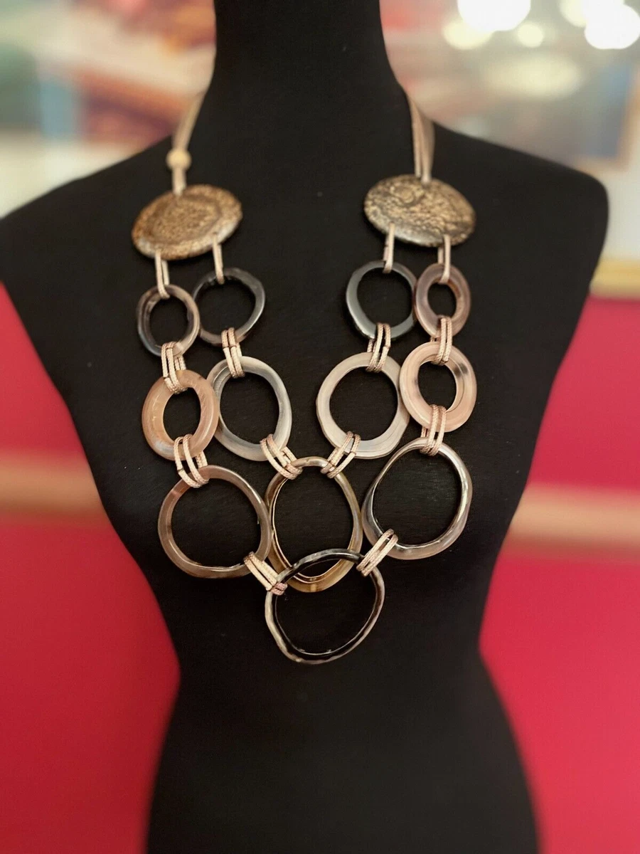 Statement Necklace Bold Awesome Interlock Rings Disks
