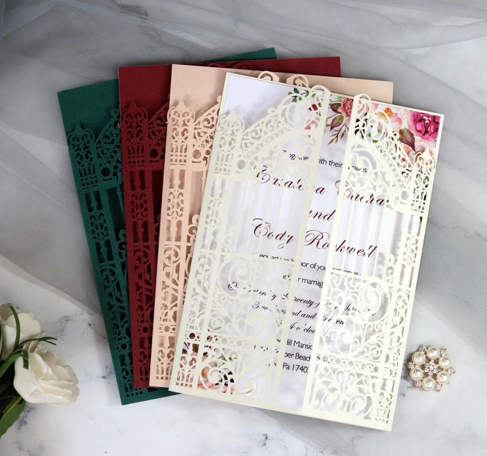 Kit de convites de casamento vintage corte a laser com design de convites de porta aberta - Imagem 2 de 4