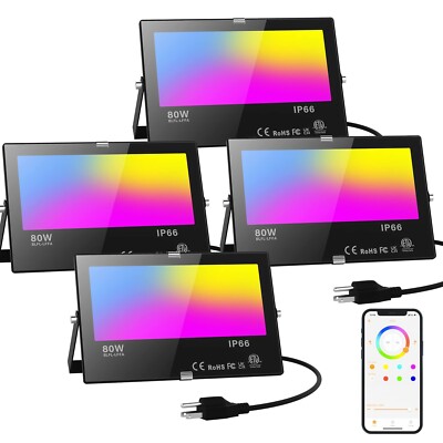 LED Flood Light Outdoor 800W Equivalent 8000LM, Smart RGB Color Changing Land...
