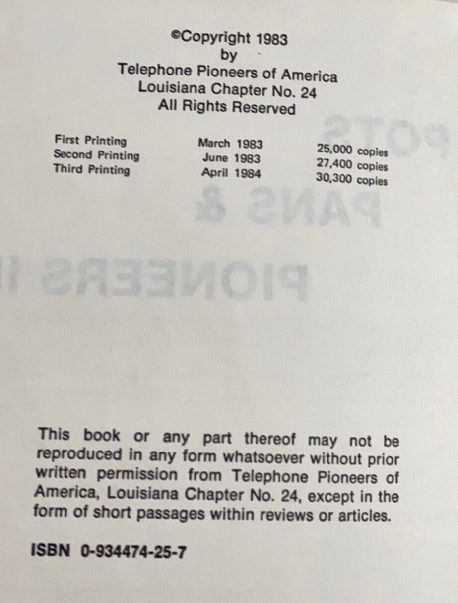 Pots Pans & Pioneers Vol 3 Cookbook Louisiana Telephone Pioneers Recipe '84 Gift eBay