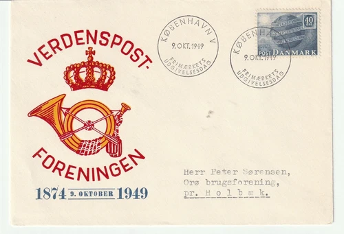 1949 DENMARK  FDC CELEBRATING 75° ANNIVERSARY UNIVERSAL POSTAL UNION