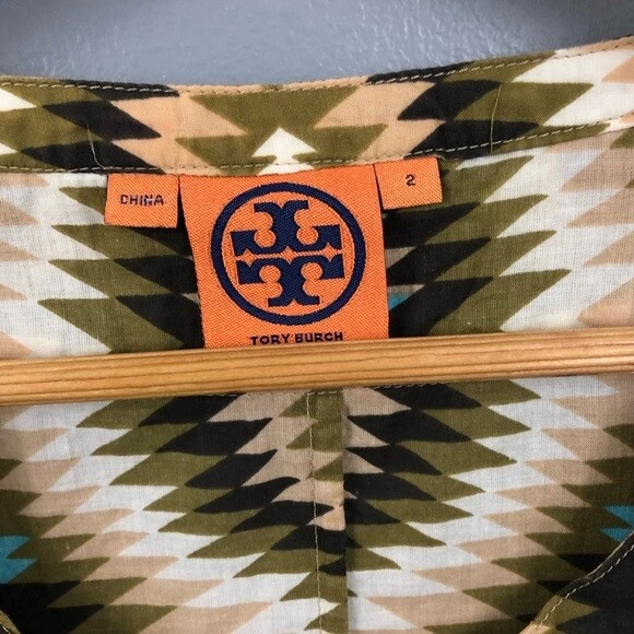 Tory Burch taglia 2 Kara tunica manica corta con perline in Kakhi Nava