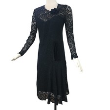Antique 1920s Black Lace Dress 30s Long Sleeve Gothic W/ Lining Gown Vintage