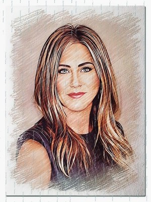 Jennifer Aniston--B88F-- 1x Druck, 1 x Schlüsselanhänger, 1 x Postkarte