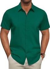 Men Short Sleeve Dress Shirt Stain Resistant Stretch Business Casual Button Down