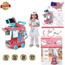 Kids Doctor Kit Pretend Play Cart Costume Stethoscope Red Toddler Gift
