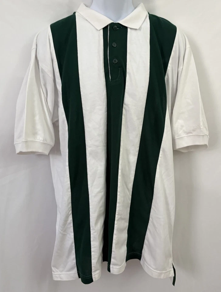 Vintage 90s Adidas Vertical Striped Polo Shirt Men’s Size XL Green & White - Image 3 of 4
