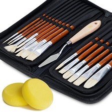 Artist Paint Brush Set 15pc - Short Handle Hog Bristle Brushes for Oil, Acr...