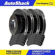 Front Rear Drilled Slotted Brake Rotor Premium Ceramic Pad for Sierra 2500 HD