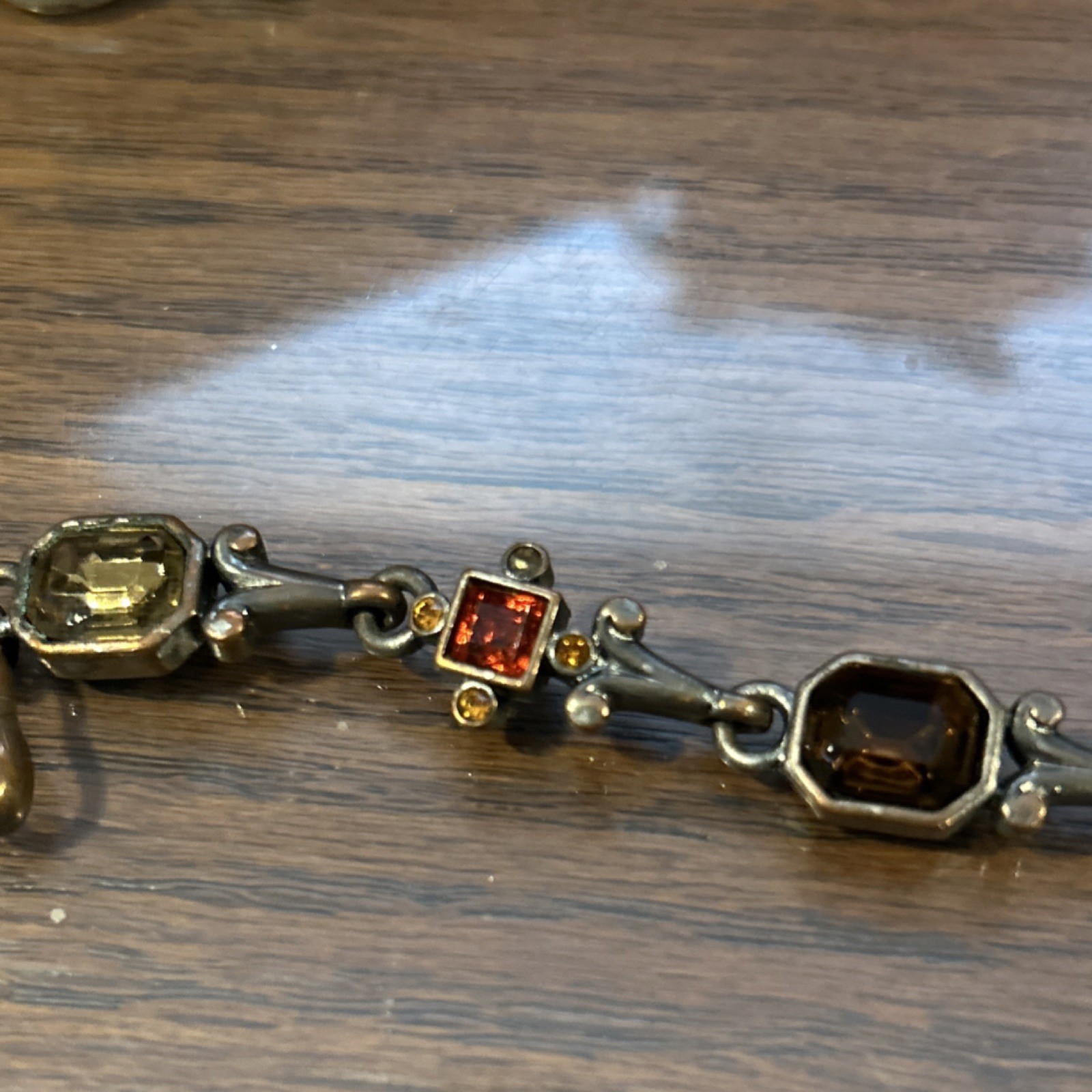 Silver Link Bracelet Rectangular Red Brown Stones… - image 3