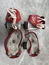 Vintage Jaco Metal Roller Skates Red Leather Straps Toe Caps Retro Quad Skates
