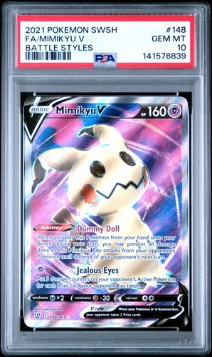 2021 POKEMON SWORD & SHIELD BATTLE STYLES #148 FULL ART/MIMIKYU V PSA 10