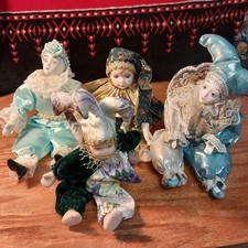 Vintage Porcelain Jester Or Pierrot Clowns Dolls Hand Painted. Lot Of 4.