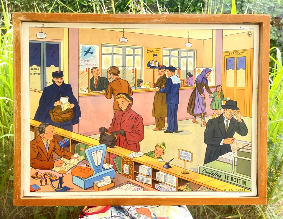 superbe ancienne affiche scolaire rossignol bataille neige poste facteur - Photo 3/3