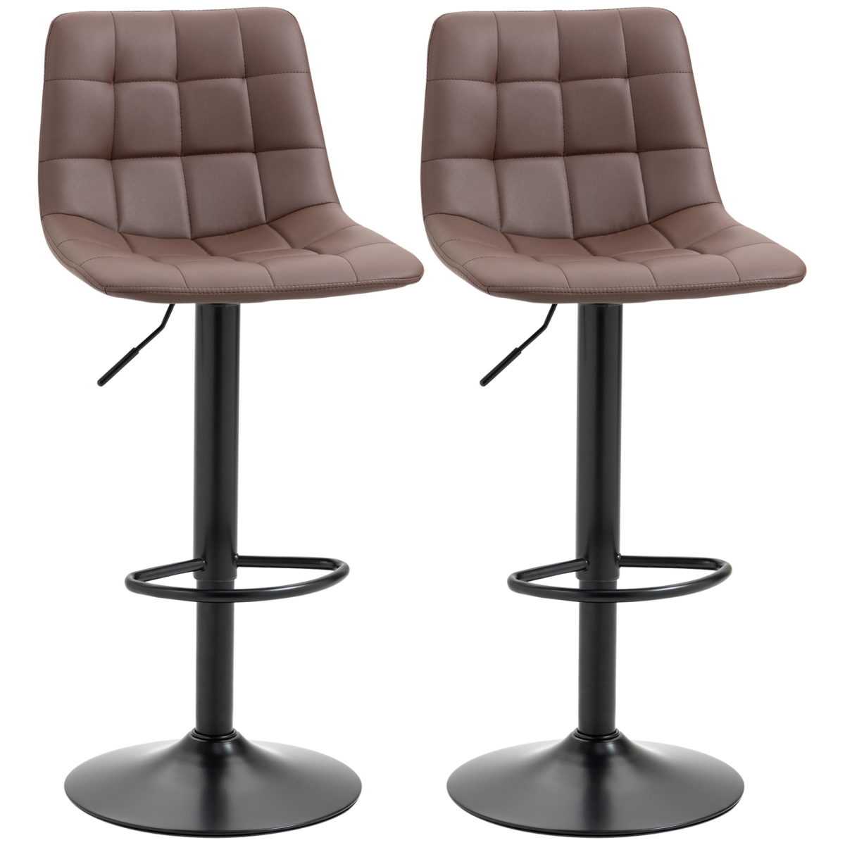 Bobobiy Brown Adjustable Bar Stools Set Of 2, Swivel Pu Leather Upholstered Barstools With Tufted Seat And Back, Breakfast Bar Chairs For Kitchen Counter, - Image 3