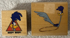 Lot of 2 Looney Tunes ROAD RUNNER RUBBER STAMPS, On the Run, Beep Beep 