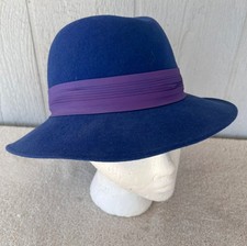 Vintage George W Bollman USA Made Doeskin Felt 100% Wool Fedora Hat Blue Purple