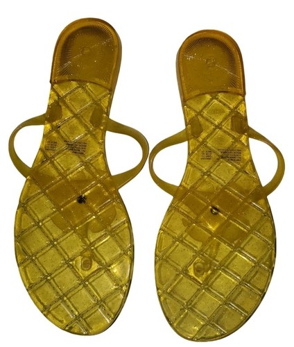 Women's  Yellow Glitter Rubber Jelly Camellia Flat Thong Sandals. Size 10 - Afbeelding 2 van 3