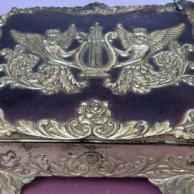 Vintage Metal Trinket Box Angels Lyre Made In Japan Sophisticated Decor