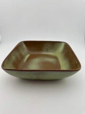 Frankoma Pottery 5NS Plainsman Square Bowl Prairie Green Glaze Vintage