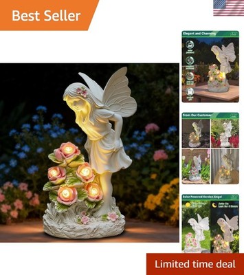 Garden Figurines Angel Garden Statue Outdoor Decor, Solar Powered Resin Sculp...