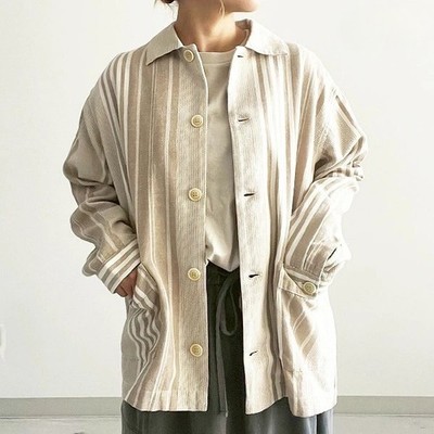 ICHI Antiquites Cotton Linen Collared Jacket Coverall Beige MINT