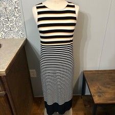 Loft Black White Rust Casual Striped Sleeveless Maxi Sundress (Women's Small)