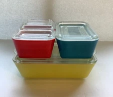 Vintage Pyrex Primary Colors Refrigerator Dish Set 501, 502, 503 Complete 8 Pcs