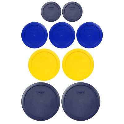 Pyrex Lid Covers (2) 7202 Blue (3) 7200 Light Blue (2) 7201 Yellow (2) 7402 Blue
