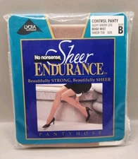 No Nonsense Sheer Endurance Pantyhose Control Top Size B Sheer Toe Beige Mist