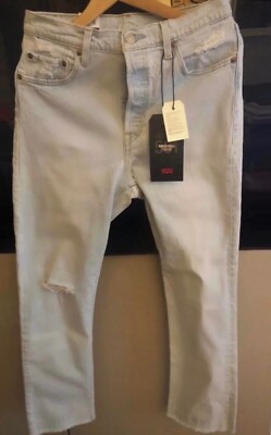Jeans pantaloni chiari Levis 501 cropped da donna taglia 42 nuovi 