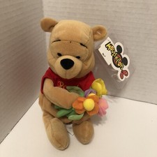 Disney Store FLOWER POOH Mini Bean Bag Plush Winnie The Pooh 8" With Tag Red
