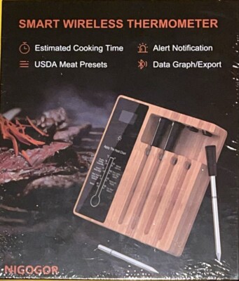 NIGOGOR Smart Wireless Thermometer 4 Probe Grilling IOS & Android App Sealed New