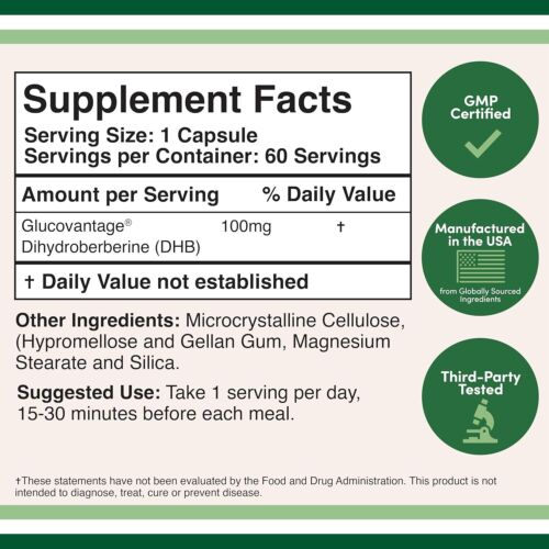 DIHYDROBERBERINE GLUCOVANTAGE - Cardiovascular, Blood Sugar, Metabolism Support - Picture 2 of 5