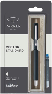 Parker Vector Standard CT Fountain Pen (Black Body + 1 Blue Ink New Cartridge)