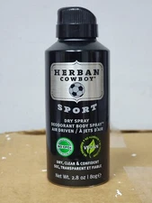 Herban Cowboy Dry Spray Deodorant & Body Spray Sport 2.8 oz