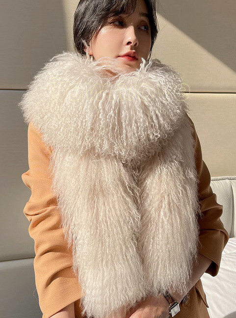 Unisex 100% Genuine Mongolian Wool Curly Hair Scarf Warm Long Boa