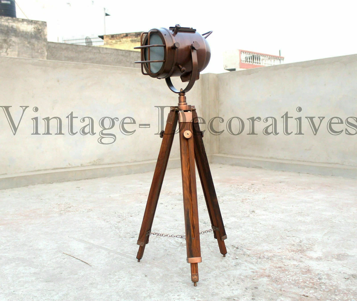 Vintage Retro Marine Tripod Spotlight Searchlight Floor Lamp